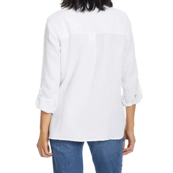 ANNE KLEIN JEANS WHITE BUTTON DOWN CRINKLE GAUZE SHIRT 100% COTTON M NWOT - Picture 2 of 11
